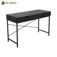 Home Office Modern Black Wood and Metal Writing Desk / Study Table with 2 Drawers , Easy to Assemble