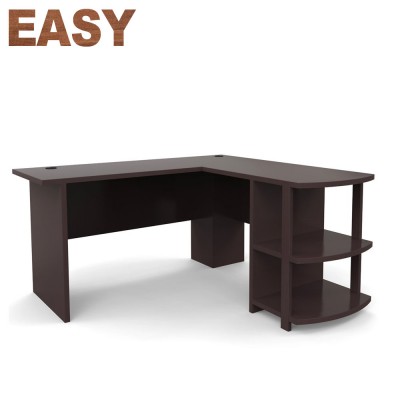 Home Furniture Latest Design L Shape Computer Table With Shelf