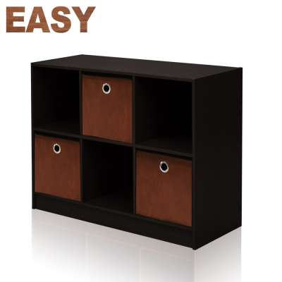 Living Room 6 Cube Bookcase With Non-woven Fabrics Drawers Storage