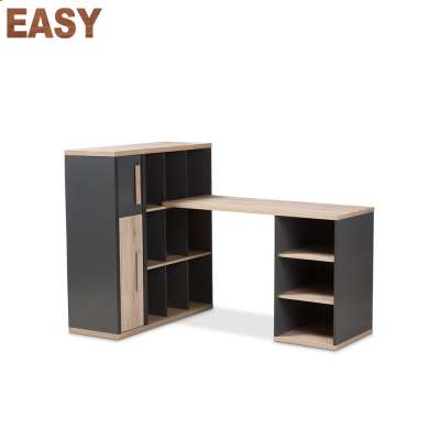 Pandora Modern and Contemporary Dark Grey and Light Brown Two-Tone Study Desk with Built-in Shelving Unit