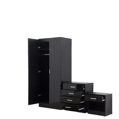 Bedroom sets black gloss Luxury three pieces wardrobe/ chest storage/ night stand