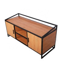 Home Hotel Furniture Design Metal Long Wood Color Tv Cabinet With Showcase Modern Tv Stand