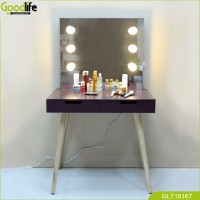 Wooden design  fancy dressing table with lights around mirror